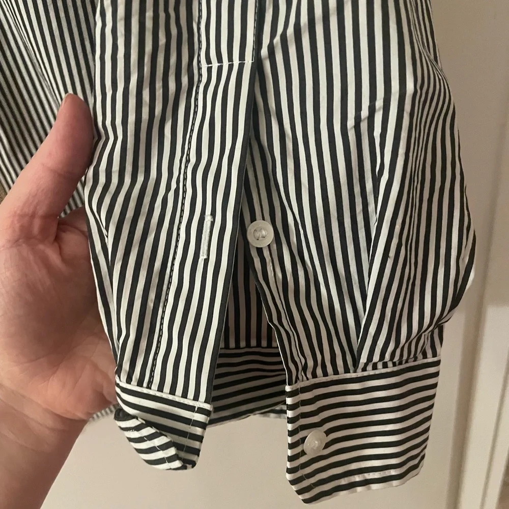 NWOT Calvin Klein Womens Shirt Blouse Top Striped Cotton Zip Front Pockets - Picture 7 of 9